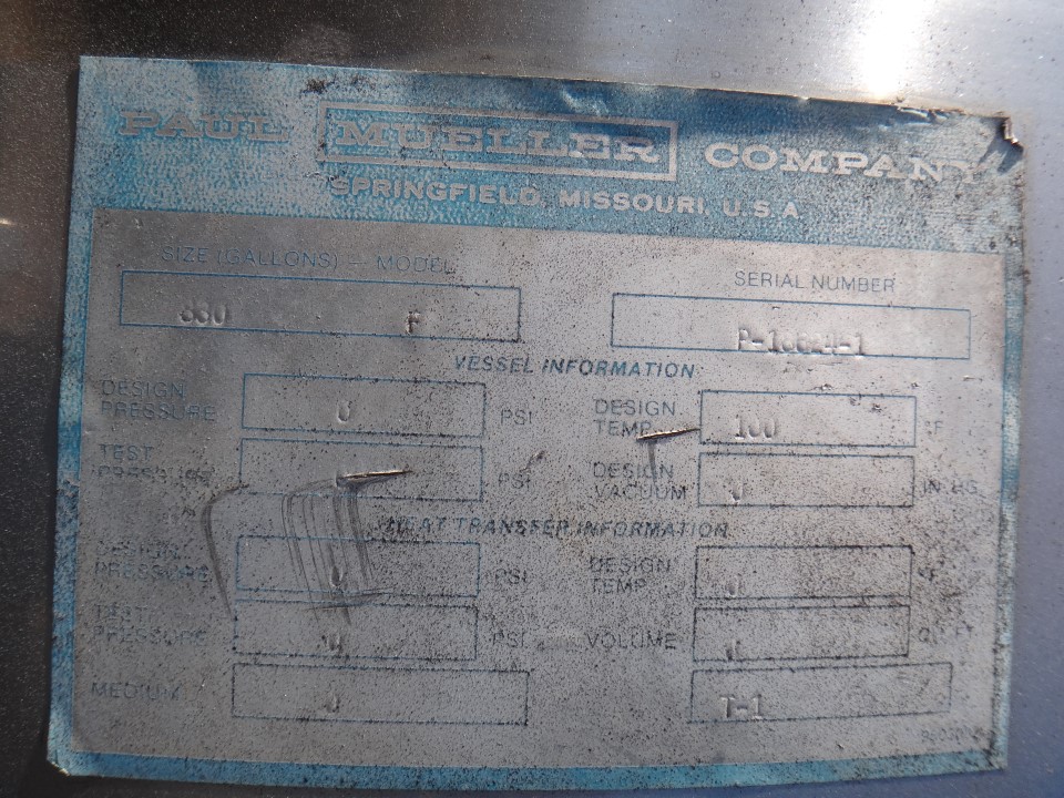 830 Gallon Mueller Stainless Steel Tanks, Transamerican Equipment Company