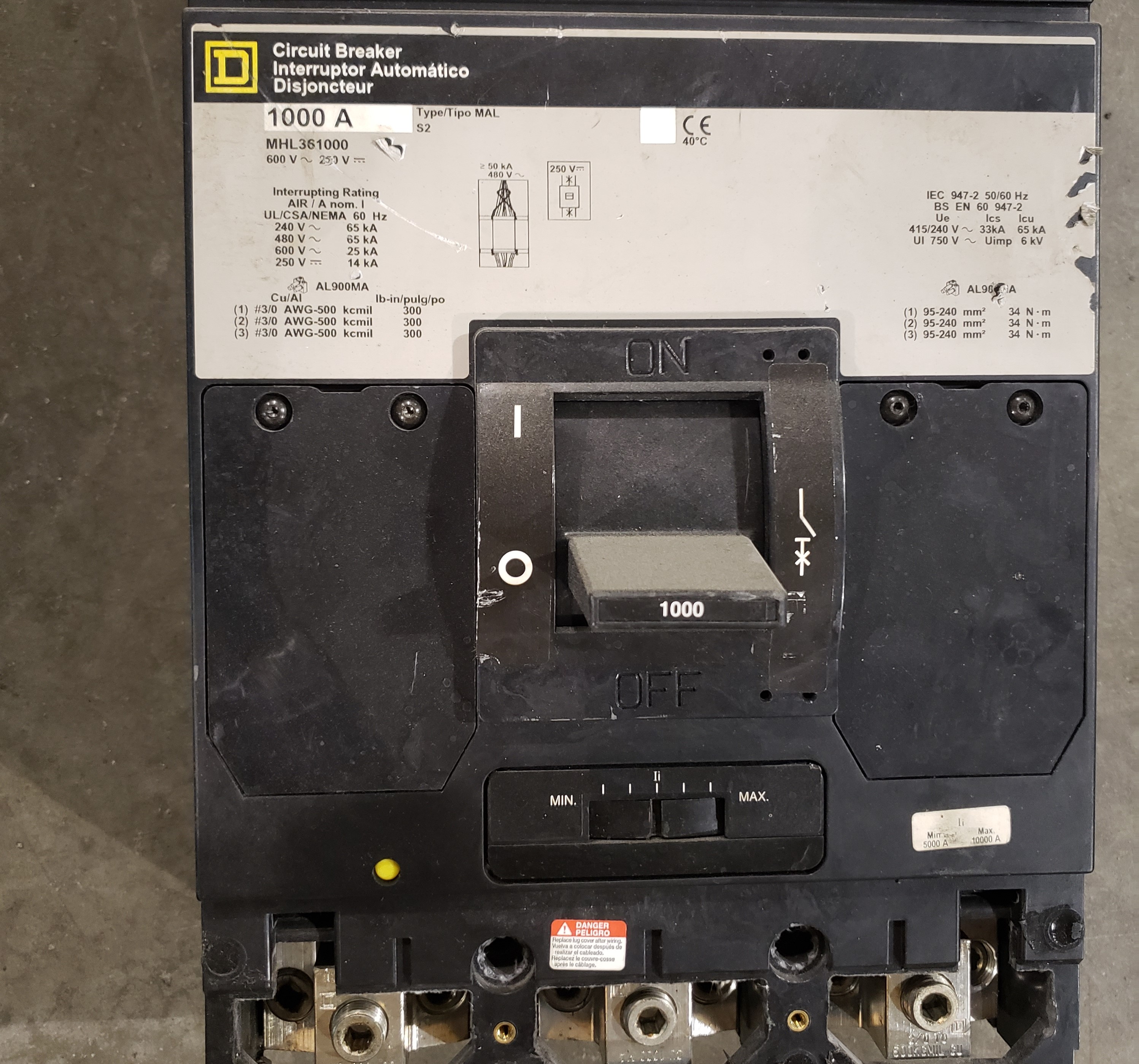 Square D 1000 Amp Molded Case Breaker MHL361000
